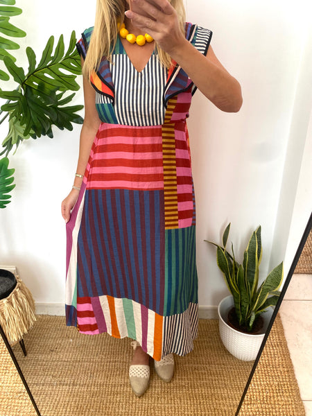 Vestido multiriscas folho verde