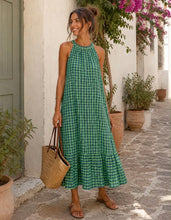 Carregar imagem no visualizador da galeria, Vestido vichy atado pescoço azul e verde
