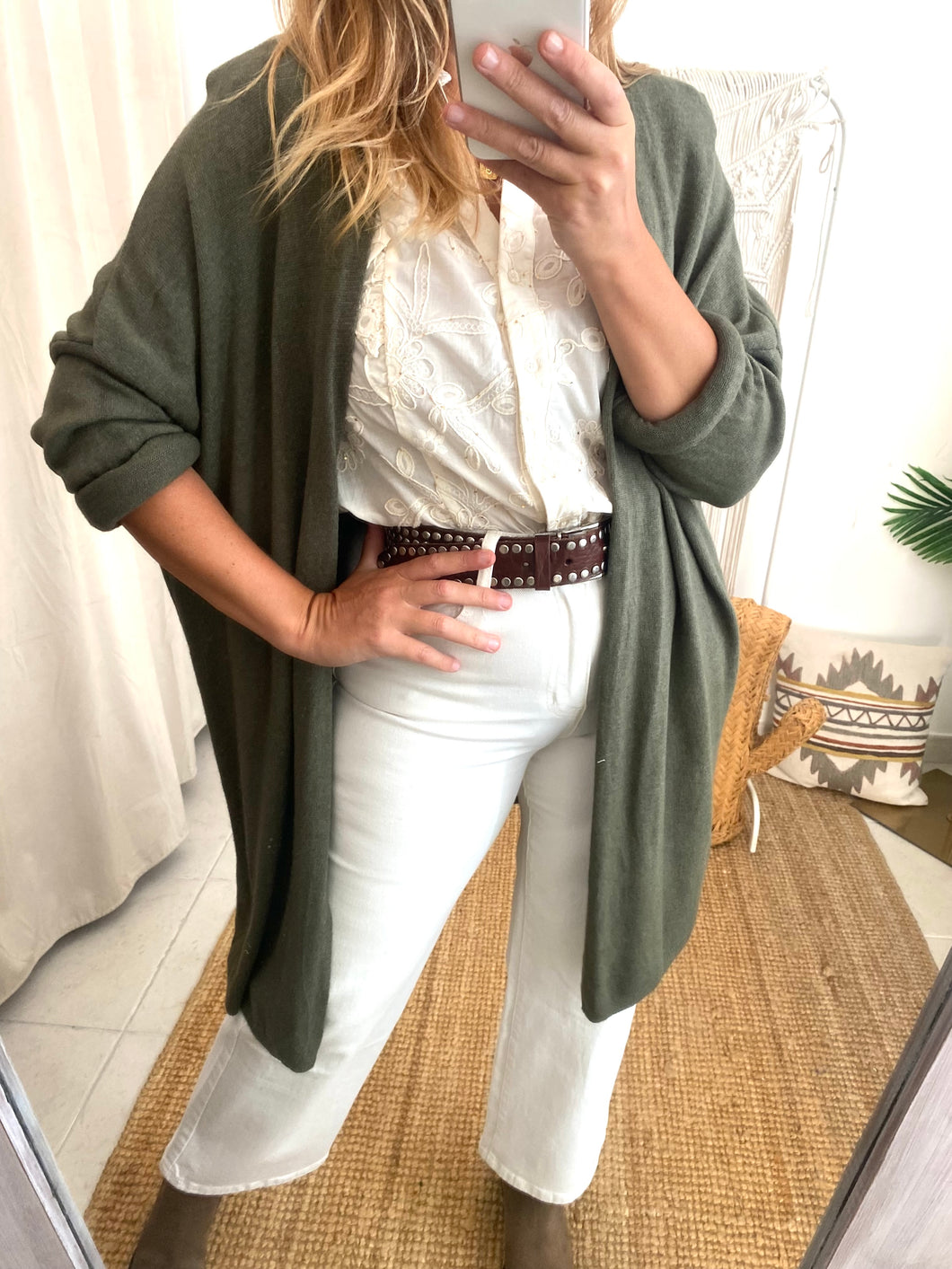 Casaco de malha oversize com estrela costas kaki