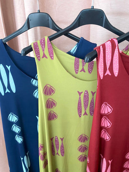 Vestido comprido malha fria sardinhas
