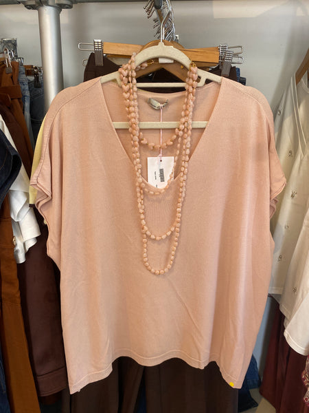Camisola de malha decote V rosa