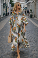 Carregar imagem no visualizador da galeria, Vestido estampado riscas beje
