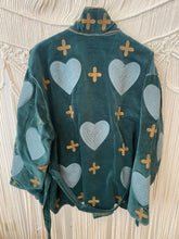 Carregar imagem no visualizador da galeria, Casaco de veludo bordado petróleo
