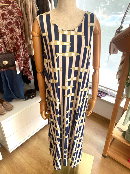 Vestido comprido malha fria sardinhas azul marinho