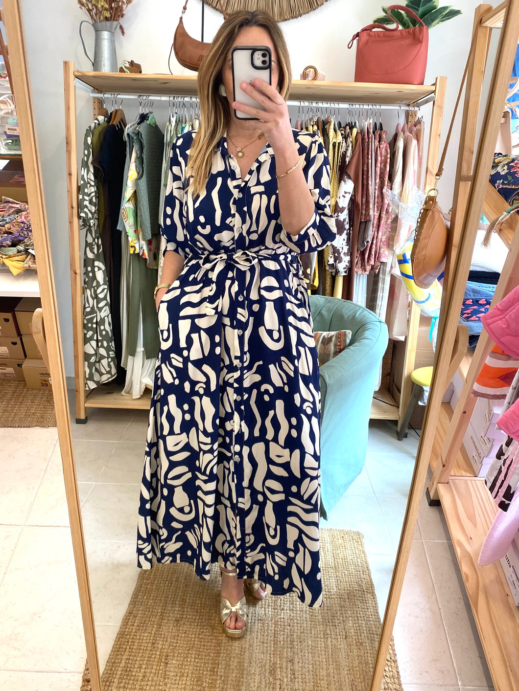 Vestido estampado marinho