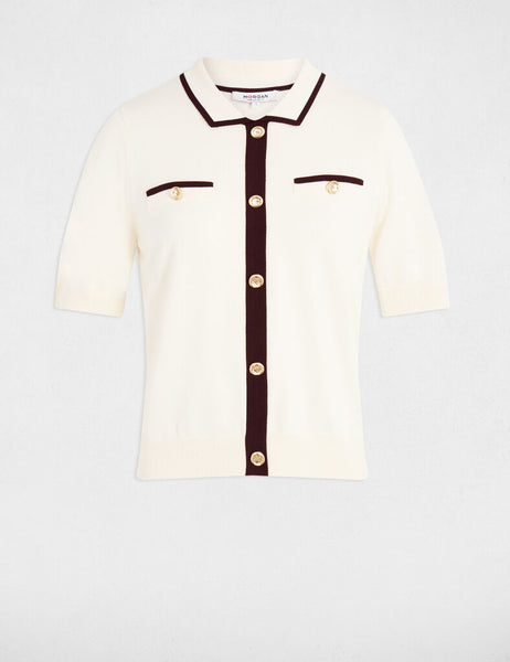 Polo MORGAN malha cru e castanho