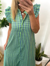 Carregar imagem no visualizador da galeria, Vestido vichy folho manga verde e azul
