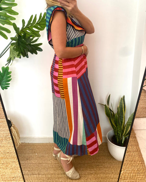 Vestido multiriscas folho verde