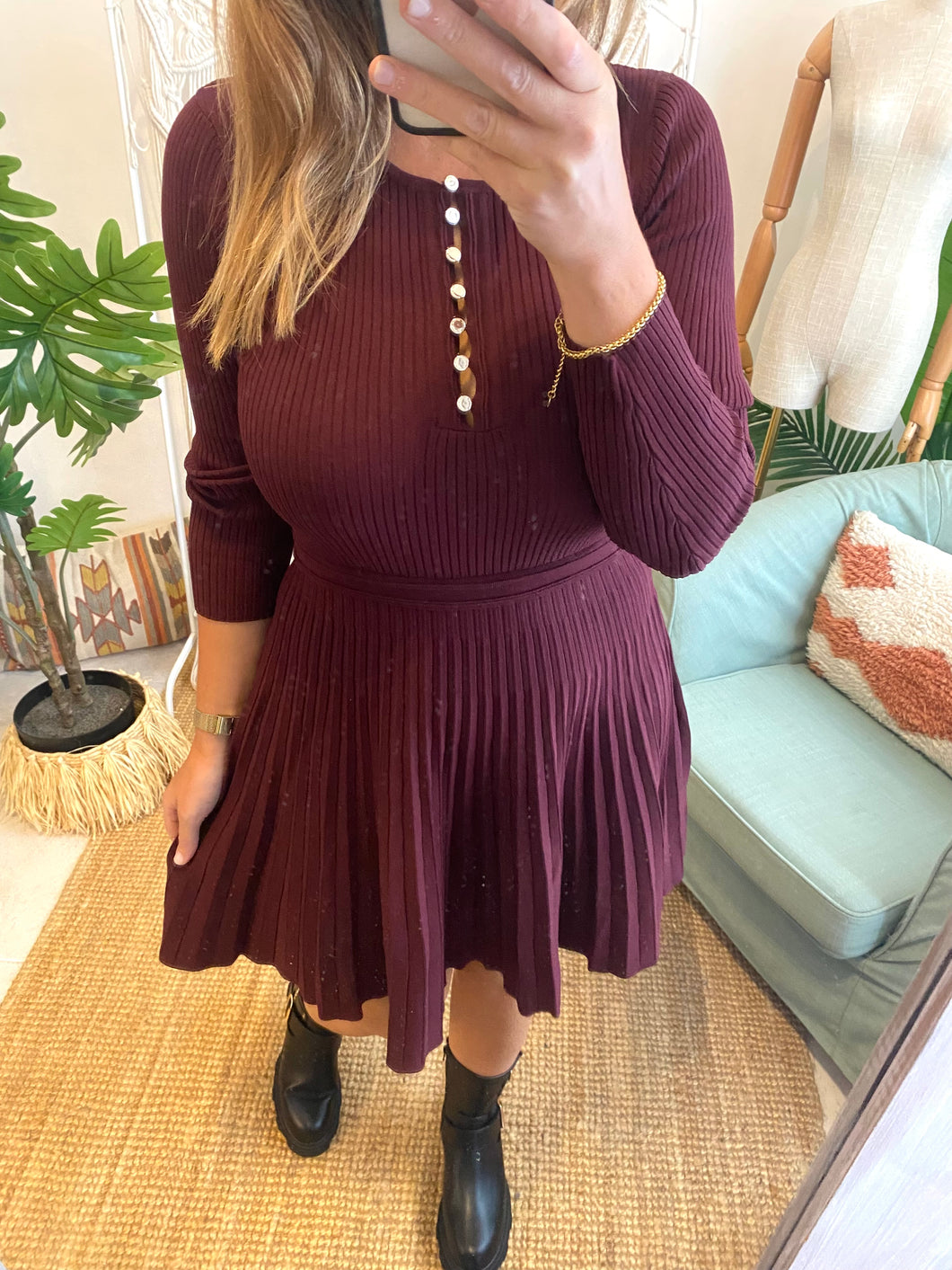 Vestido de malha Bordeaux