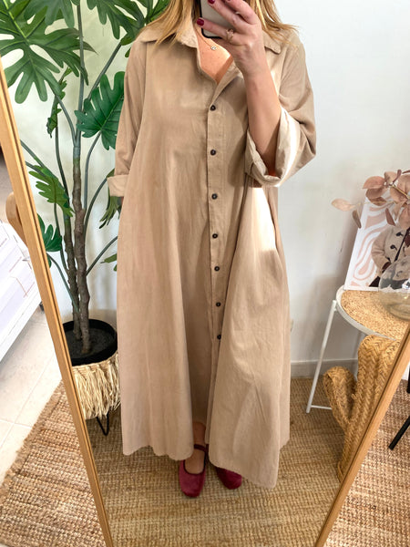 Vestido camisa bombazina beje