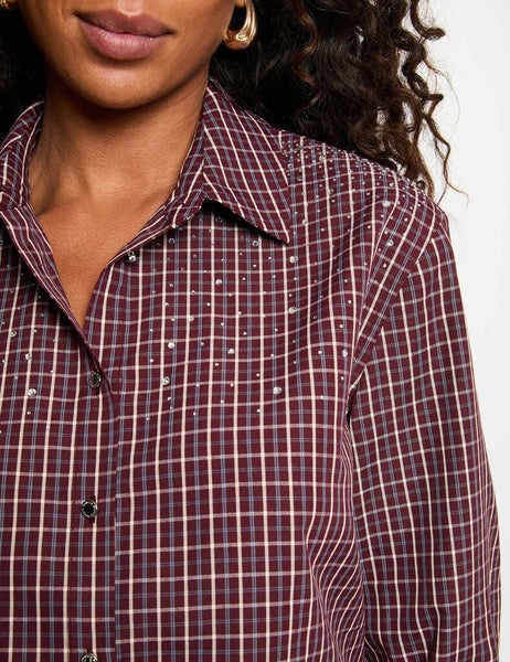 Blusa Morgan quadradinhos Bordeaux brilhantes