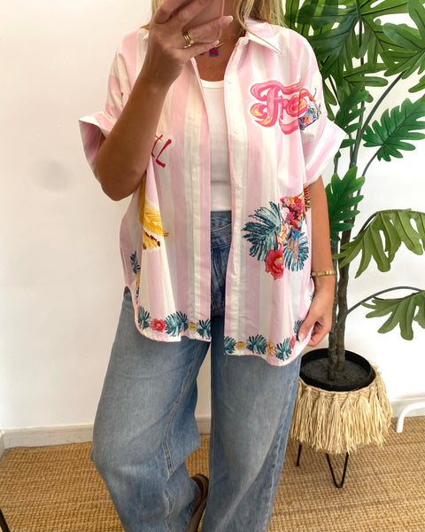 Camisa riscas rosa Fresh