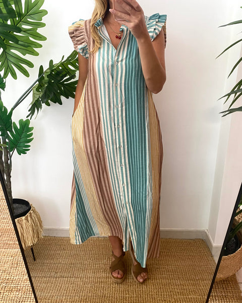 Vestido camisa riscas estreitas