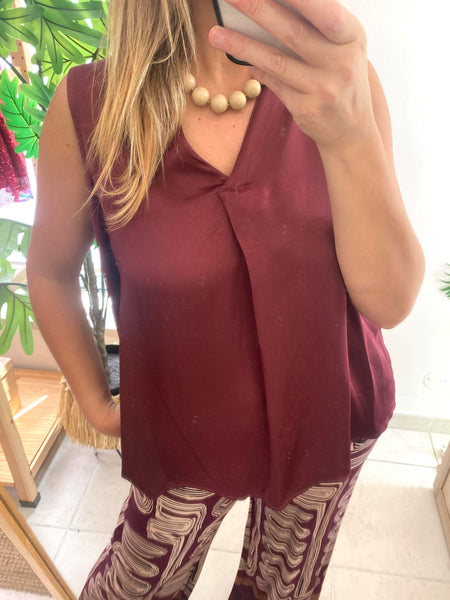 Blusa alça larga acetinada Bordeaux