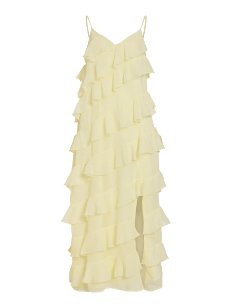 Vestido Vila folhos amarelo