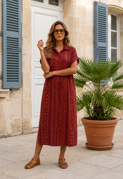Vestido camisa estampa espiga telha