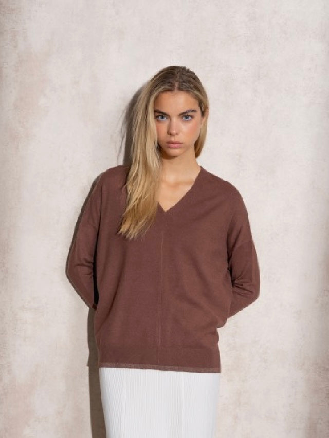 Camisola de malha fininha castanho Smf