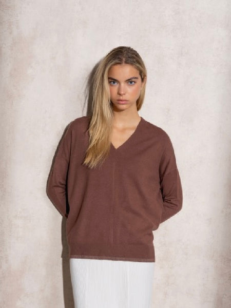 Camisola de malha fininha castanho Smf