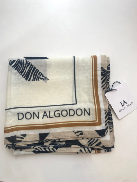 Lenço Don Algodon estampado beje e preto