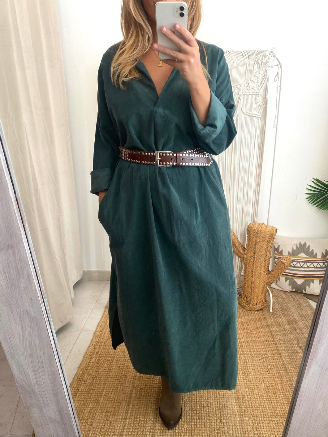 Vestido oversize bombazina verde esmeralda