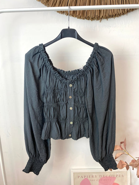 Blusa lisa franzidos cinza