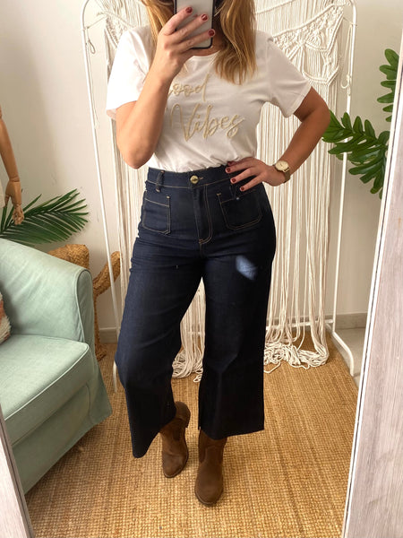 Calças wide leg denim brut Bigzone