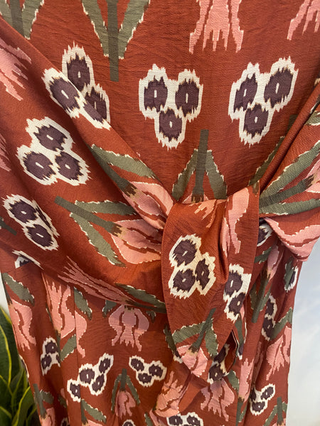 Vestido Sardenha telha e rosa