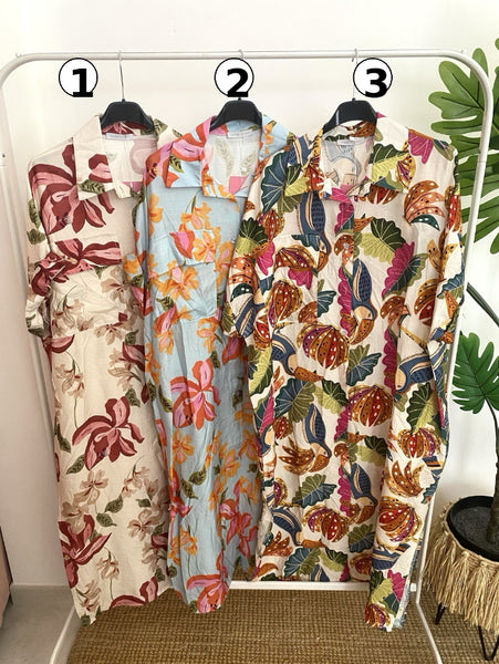 Vestido camisa estampado com bolso