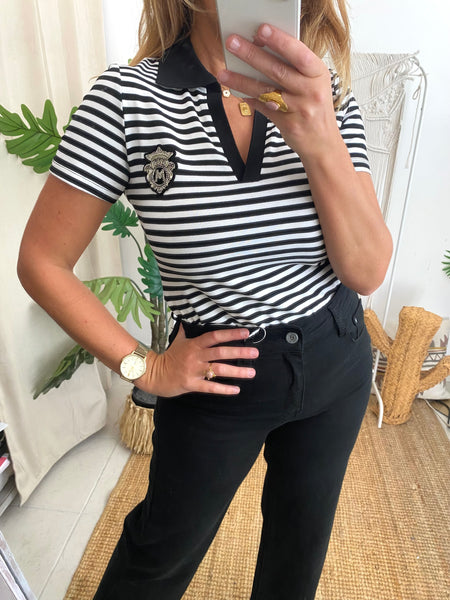 Polo riscas preto/branco MORGAN