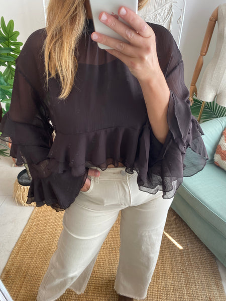 Blusa crop chiffon chocolate