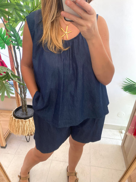Top alça larga tencel
