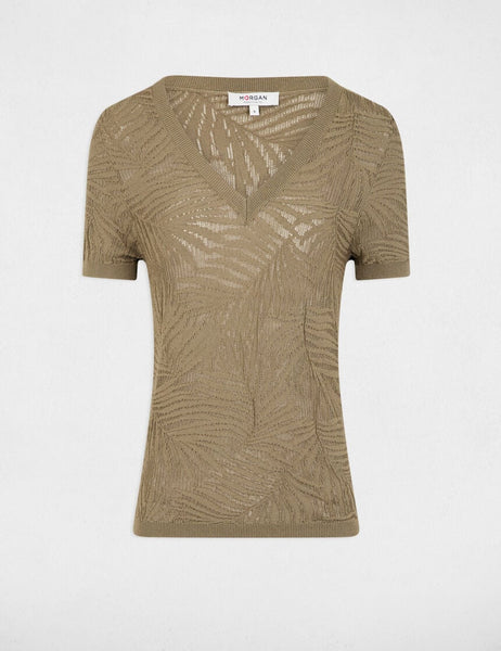 Camisola de malha decote V kaki MORGAN