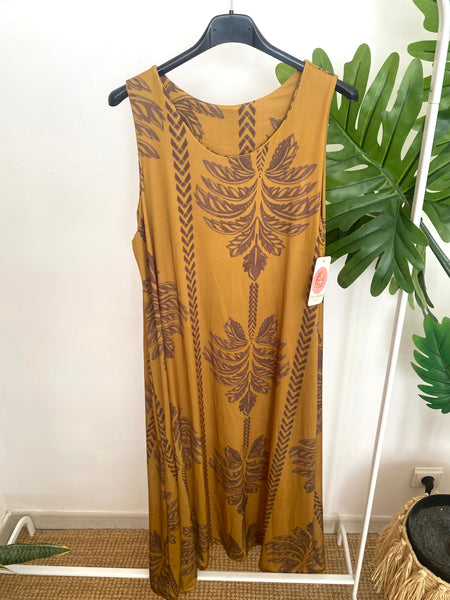Vestido comprido malha fria palmeiras amarelo