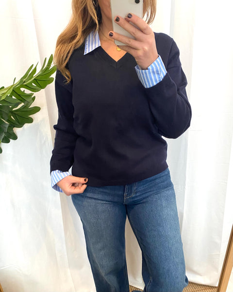 Camisola azul marinho com colarinhos MORGAN