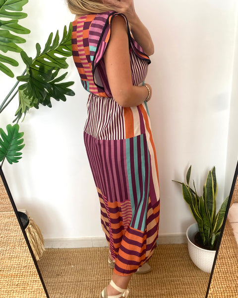 Vestido multiriscas folho laranja
