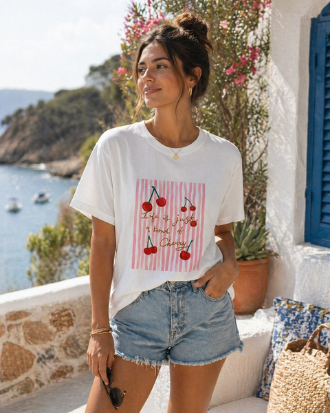 T-shirt cerejas rosa
