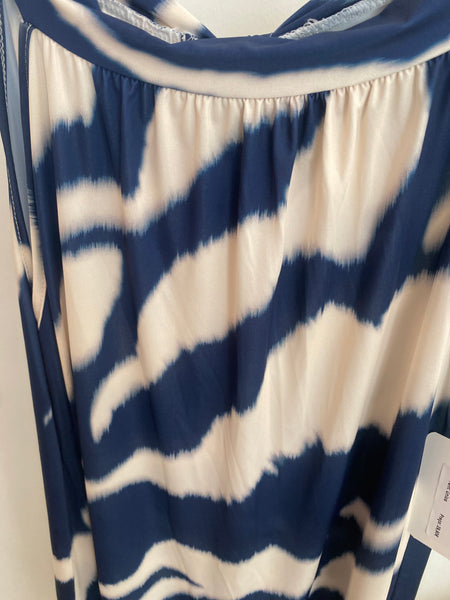 Vestido midi malha fria halter azul marinho