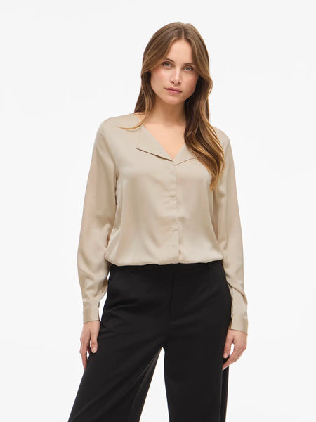 Blusa Vila beje acetinada