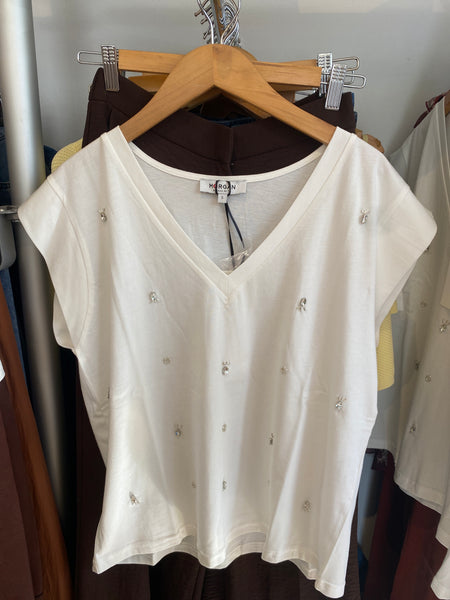 T-shirt Morgan decote v brilhantes