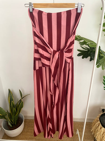 Vestido laçada riscas rosa e Bordeaux