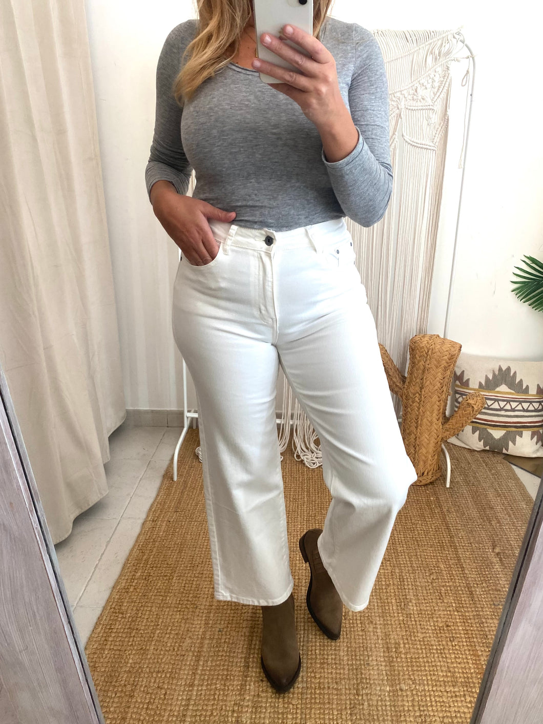 Calça straight sarja cru