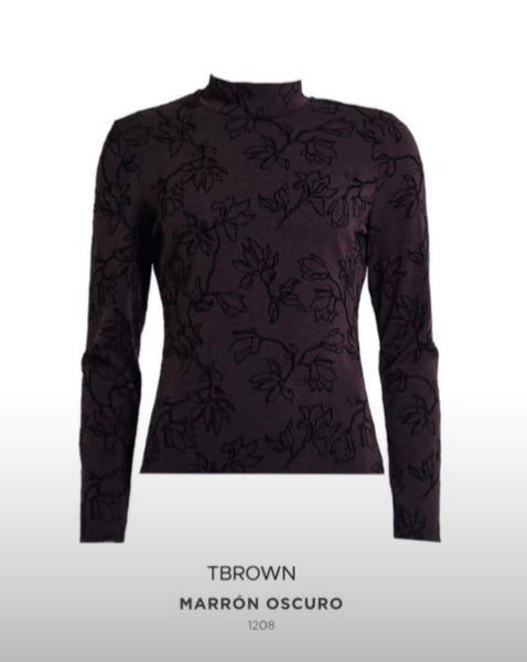 Blusa Morgan castanho flores pretas