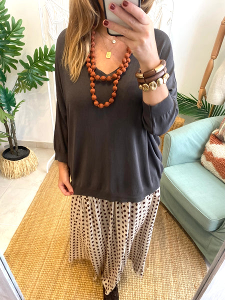 Camisola de malha fina oversize castanho