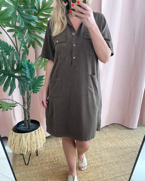 Vestido camisa castanho tencel Bigzone