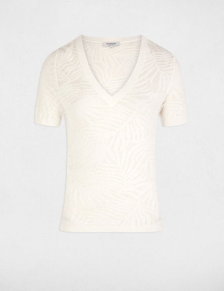 Camisola de malha decote V cru MORGAN