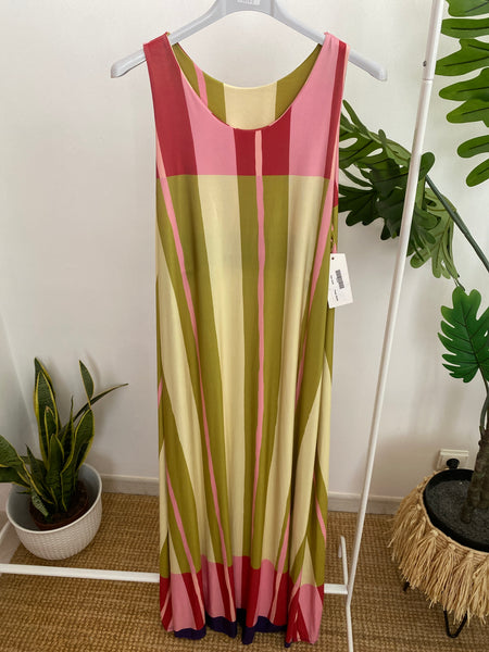 Vestido malha fria riscas largas verde lima