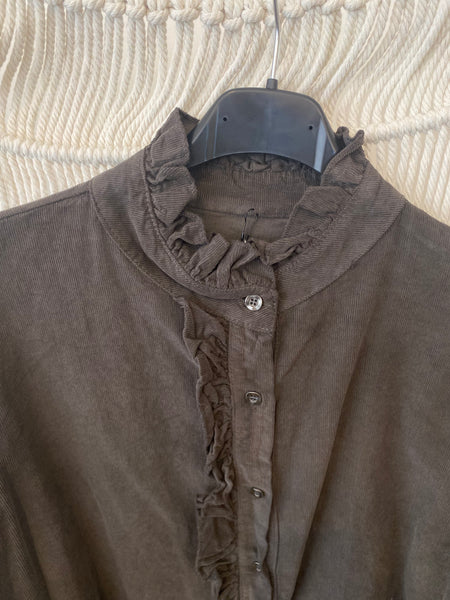 Camisa bombazina folhinho castanho