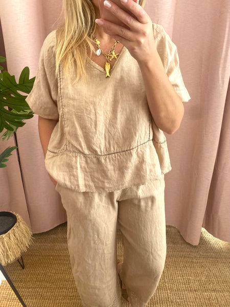 Conjunto de linho beje
