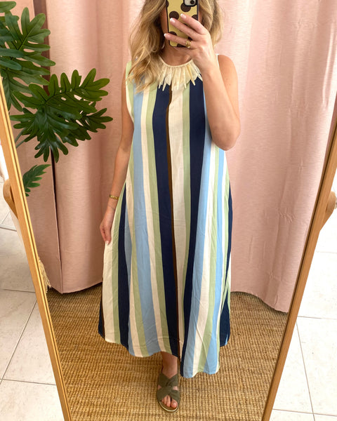 Vestido riscas marinho/verde