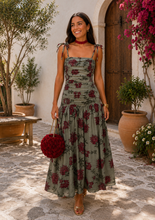 Carregar imagem no visualizador da galeria, Vestido Salamanca estampa flores kaki
